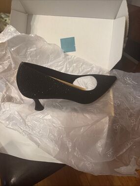 Black Sparkle Kitten Heel Pumps